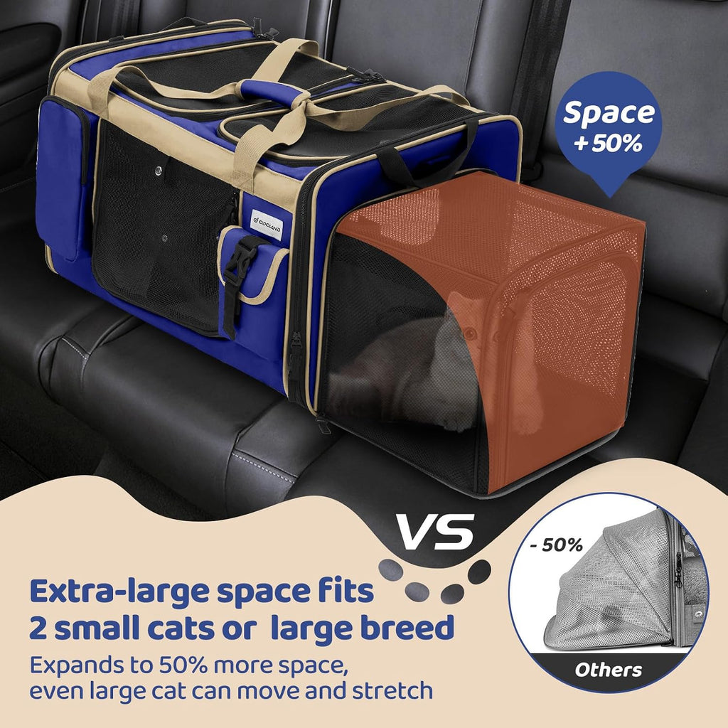 Odoland Expandable Cat Carrier for 2 Cats with Litter Box, Large Soft Sided