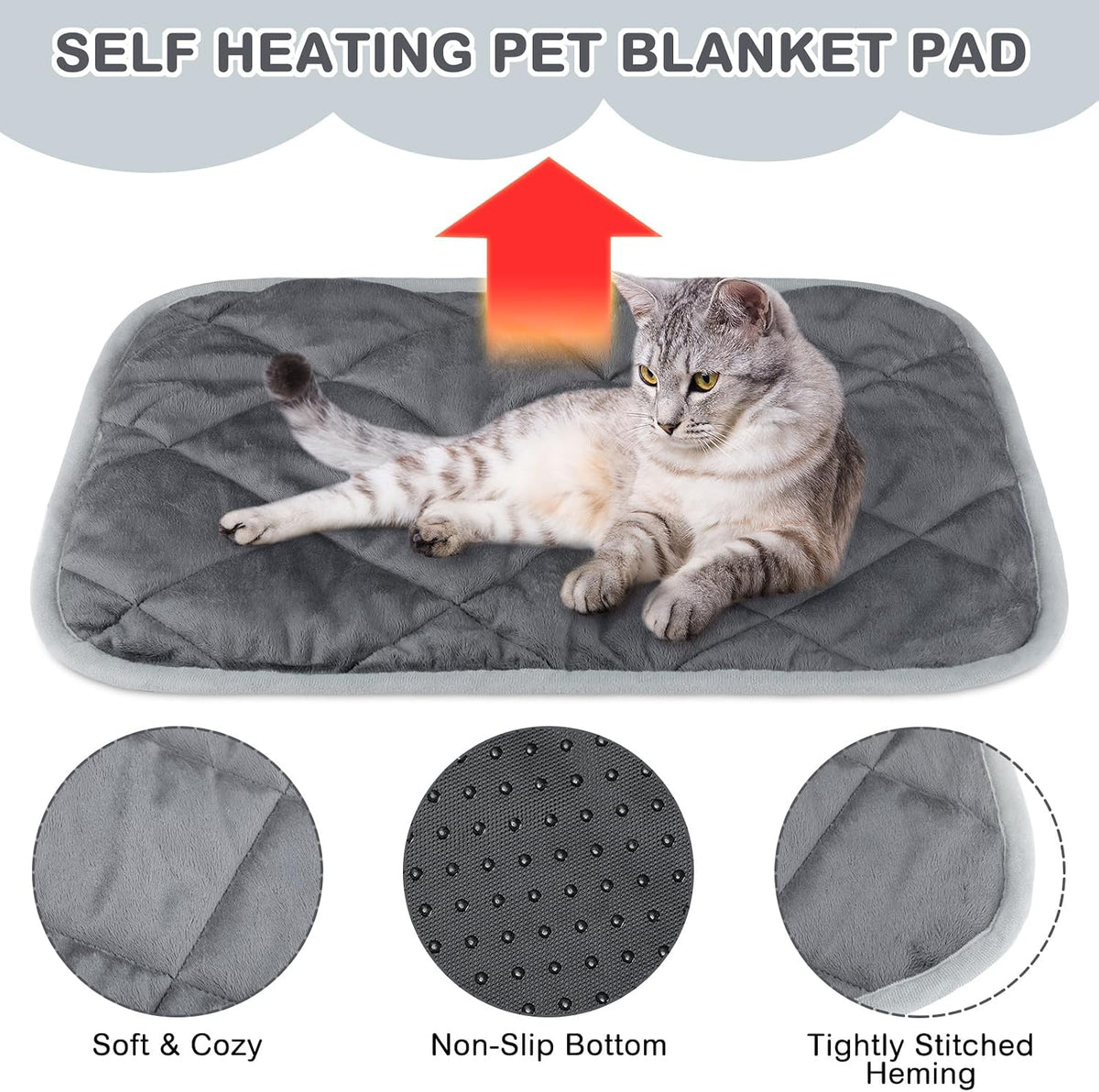 4 Pack Self Heating Cat Pad Self Warming Dog Mat, 16 x 20 Inch, Gray