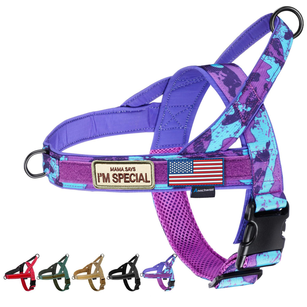 Annchwool No Pull Dog Harness with Padded Handle&Front Clip(CamoPurple,L)
