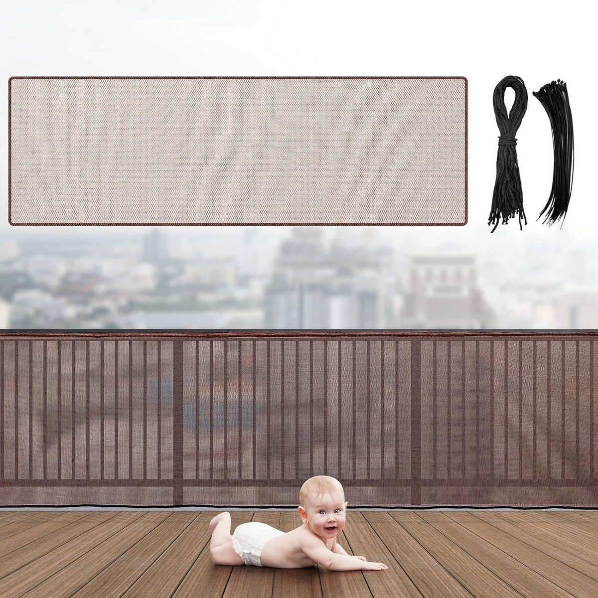 Hosuly 2 Set Banister Guard Balcony Netting, 15 x 3 ft, White