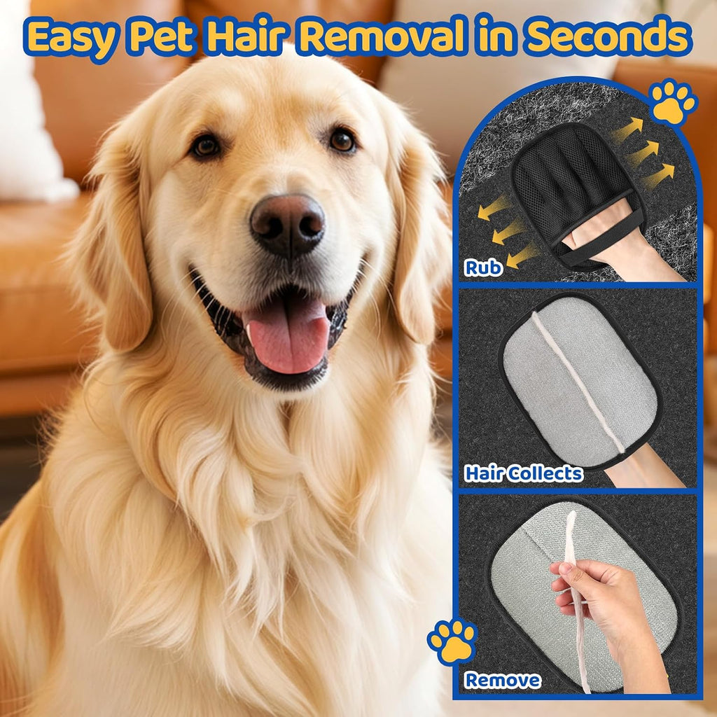 Pet Hair Removal Glove for Dogs & Cats, 2 Packs Five-Finger Grip, Black