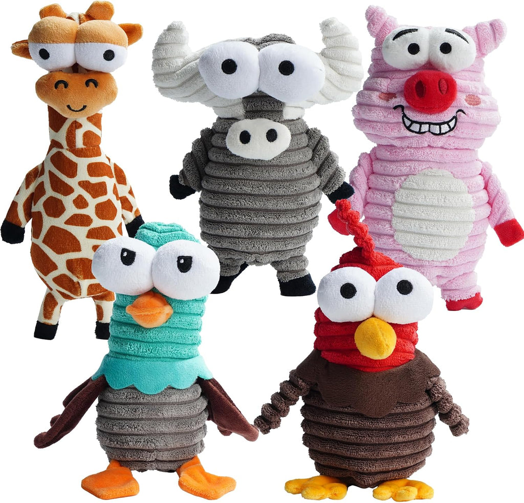 Nocciola 5-Pack Squeaky Dog Toys, Durable Stuffed Critter Zoo Dog Toys with Unique Squeak Sounds to Keep Dogs Busy, Pupp