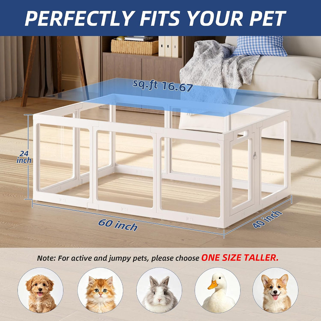 Clear Acrylic Dog Playpen Indoor Pet Pen, 24" H, White, 10 Panels