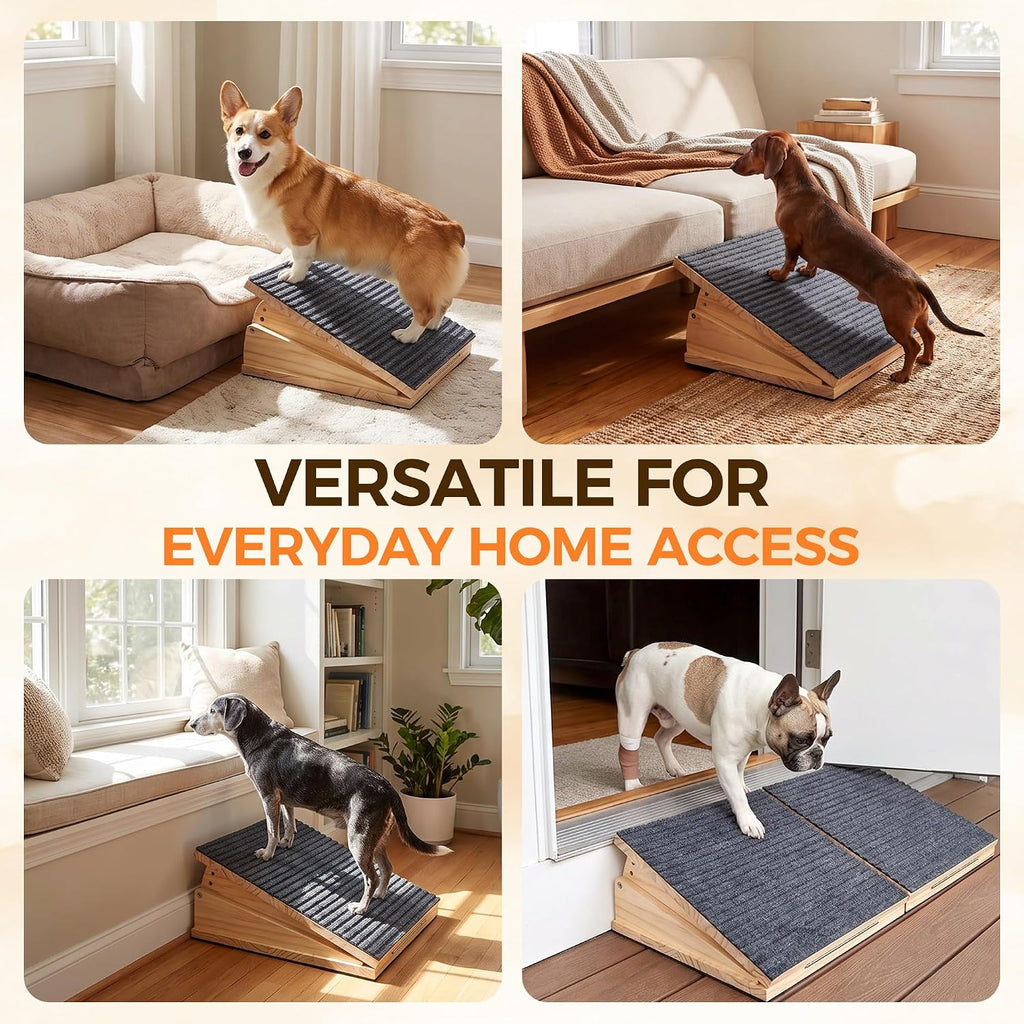 Dog Ramp for Stairs, Adjustable Wooden Pet Ramp with Anti-Slip Carpet (2)