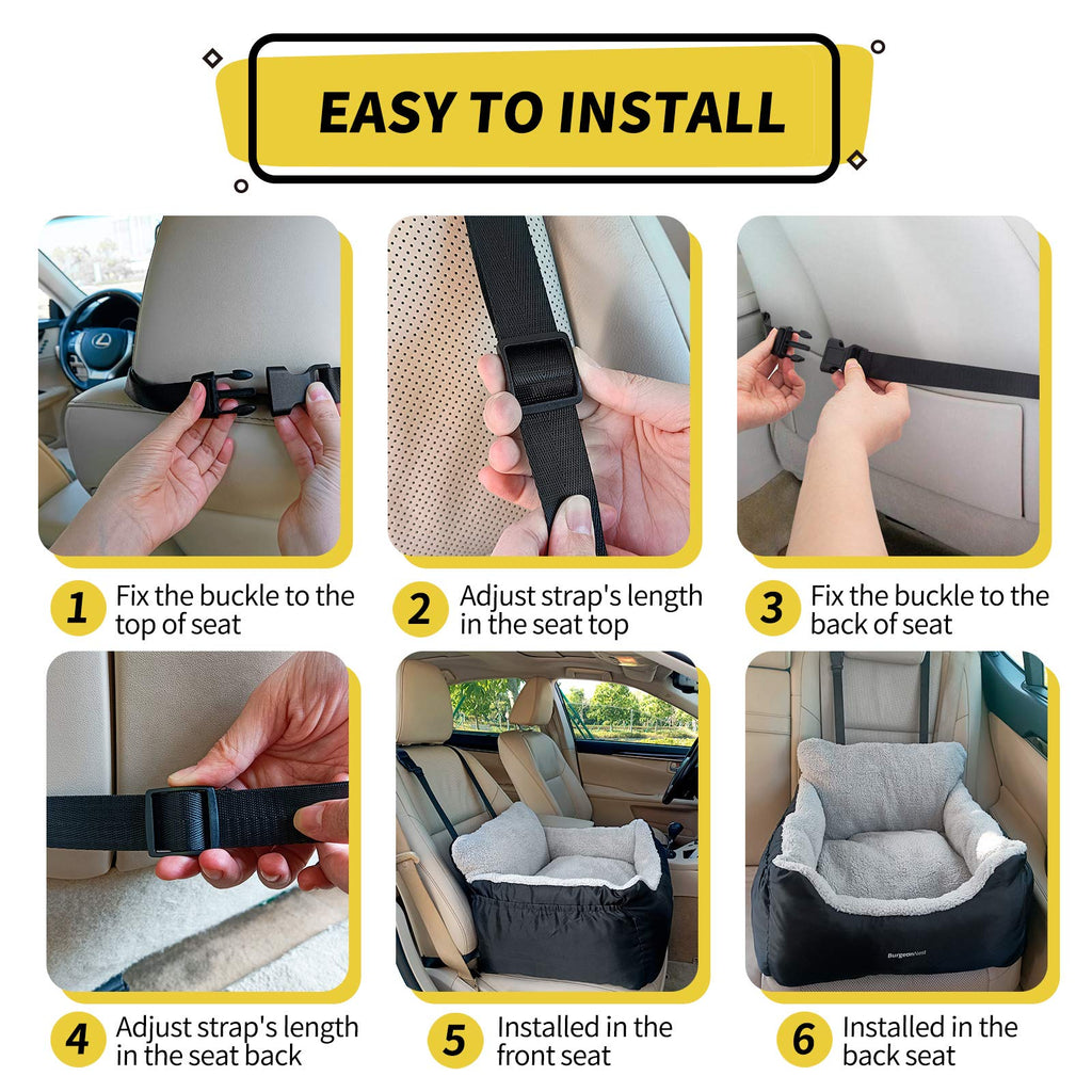 BurgeonNest Dog Car Seat for Small Dogs & Cats Under 25 lbs,Black