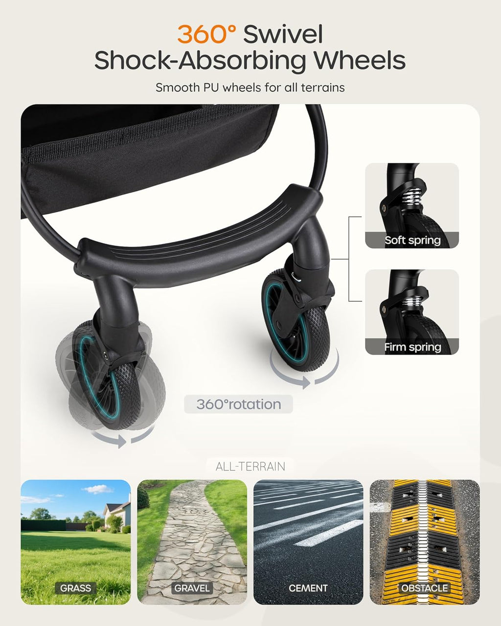 Pet Stroller for Small Dogs & Cats, Foldable with Detachable Carrier