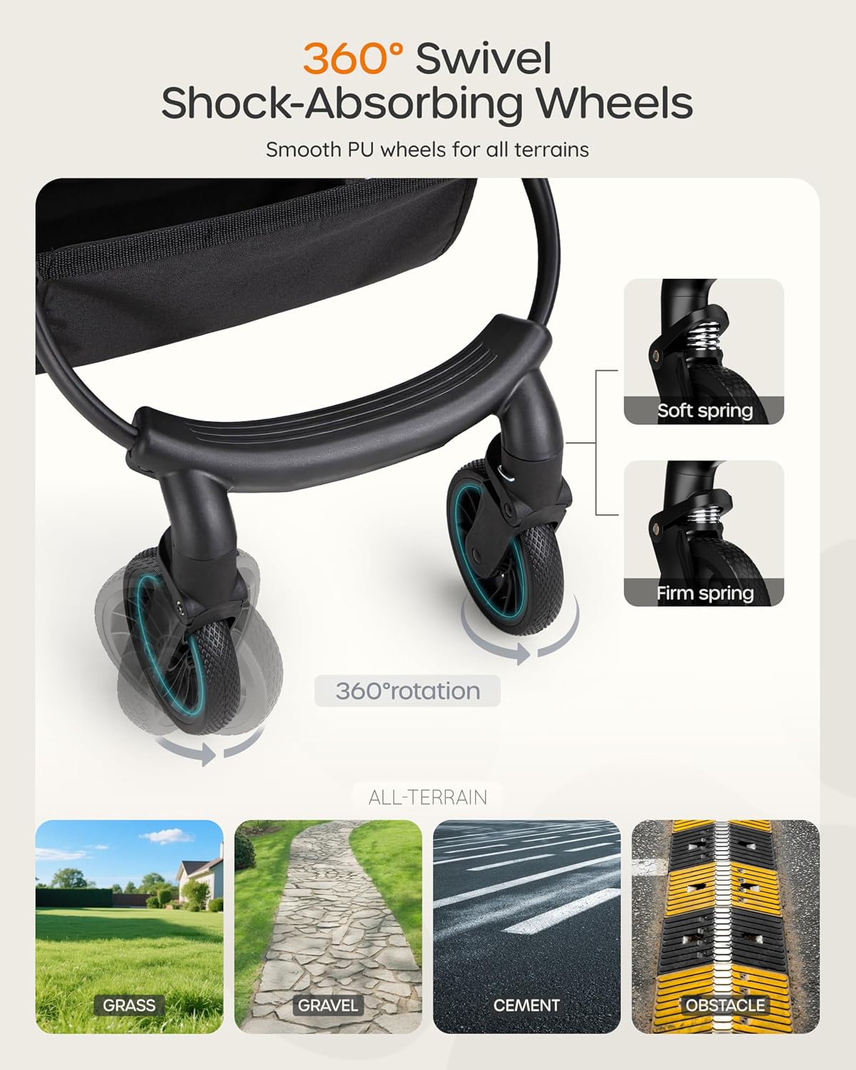 Pet Stroller for Small Dogs & Cats, Foldable with Detachable Carrier