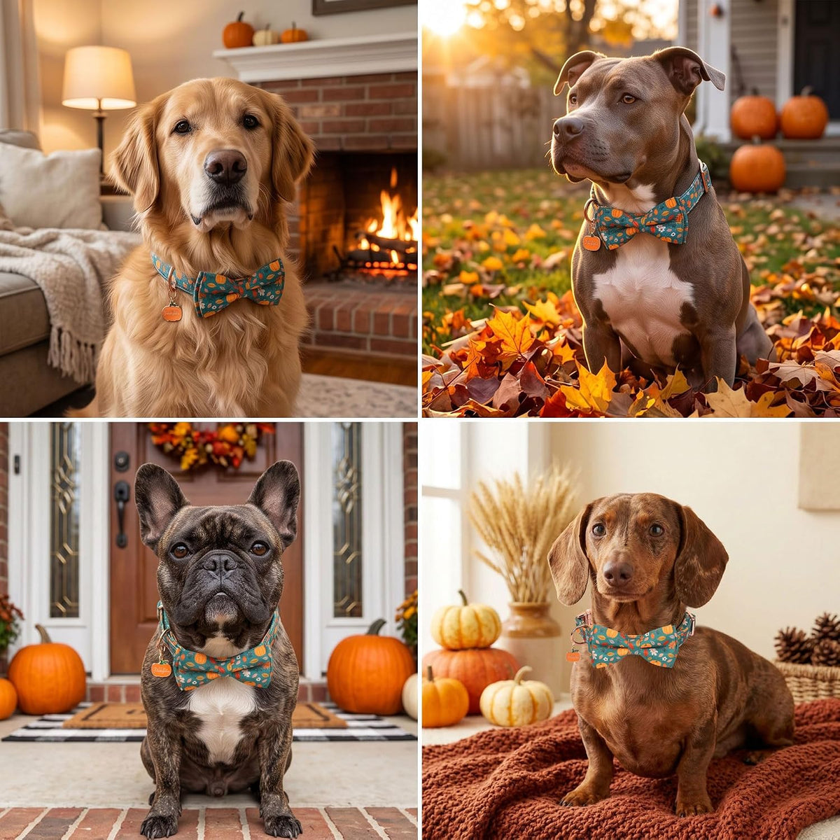 Fall Thanksgiving Dog Collar, Pumpkin Dog Bow Tie Collar, Small