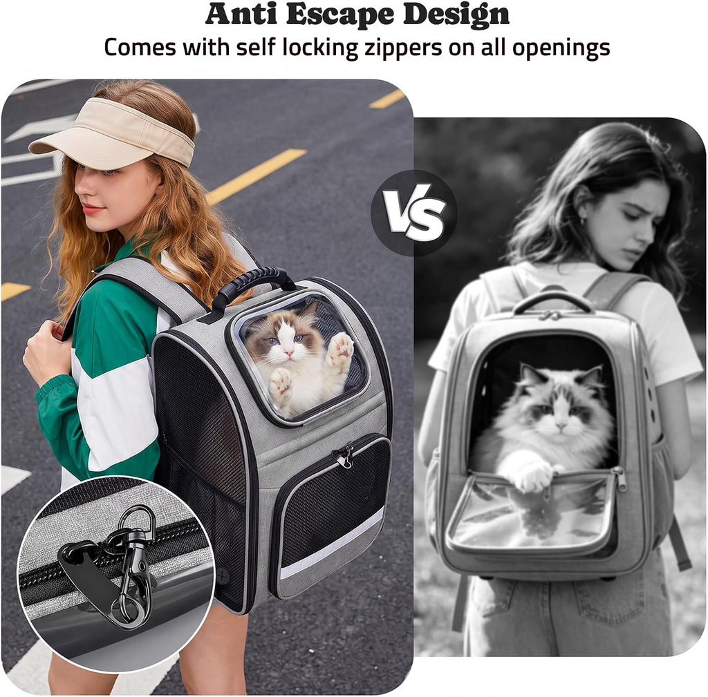 Rolling Cat Carrier Backpack with Wheels for Cats Small Dogs, Gray