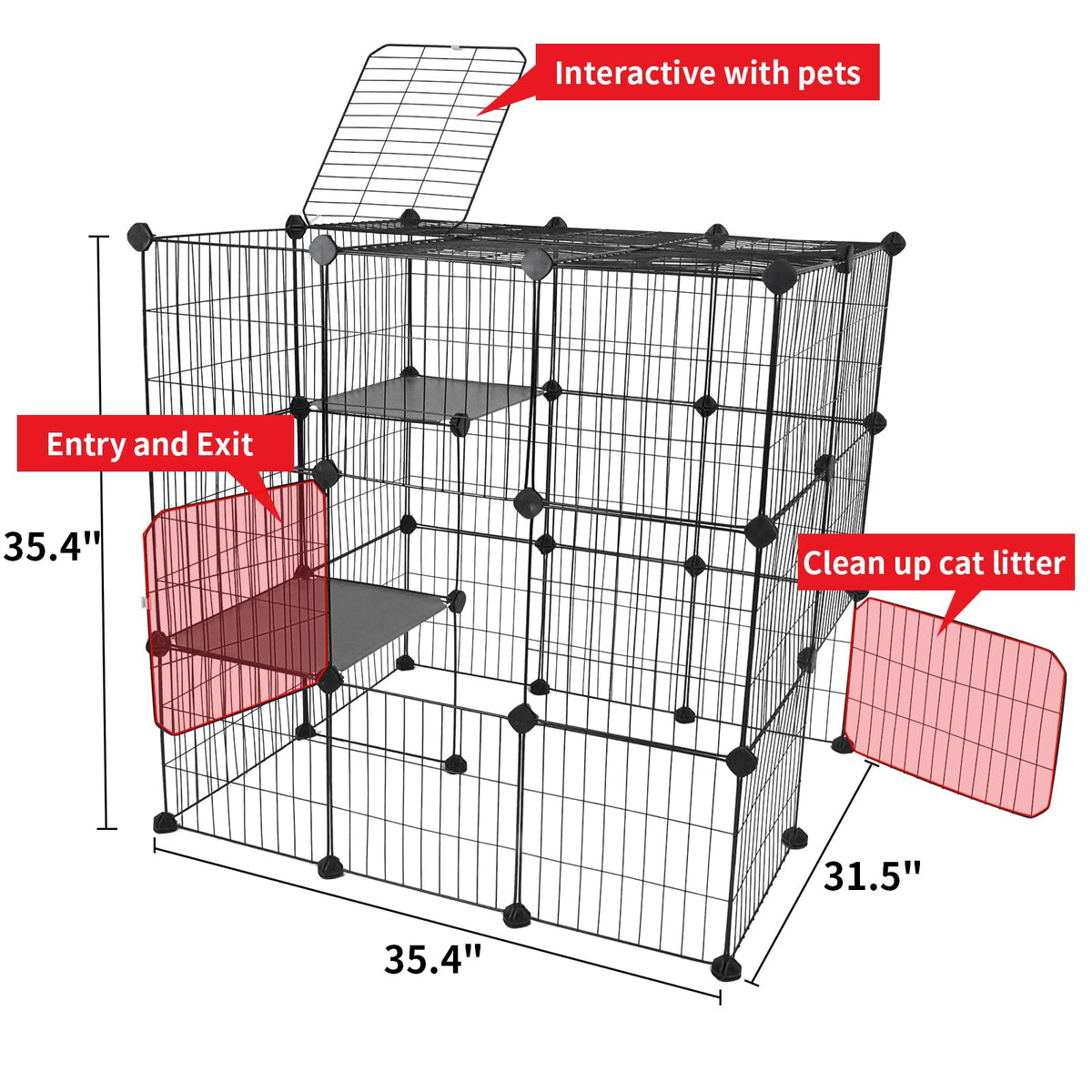 Oneluck 3-Tier Cat Cages Indoor Enclosure DIY Cat Playpen Catio Detachable Metal Wire Kennels Cats Crate Large Extra Exercise Place Ideal for 1 Cat,35.4 Inches