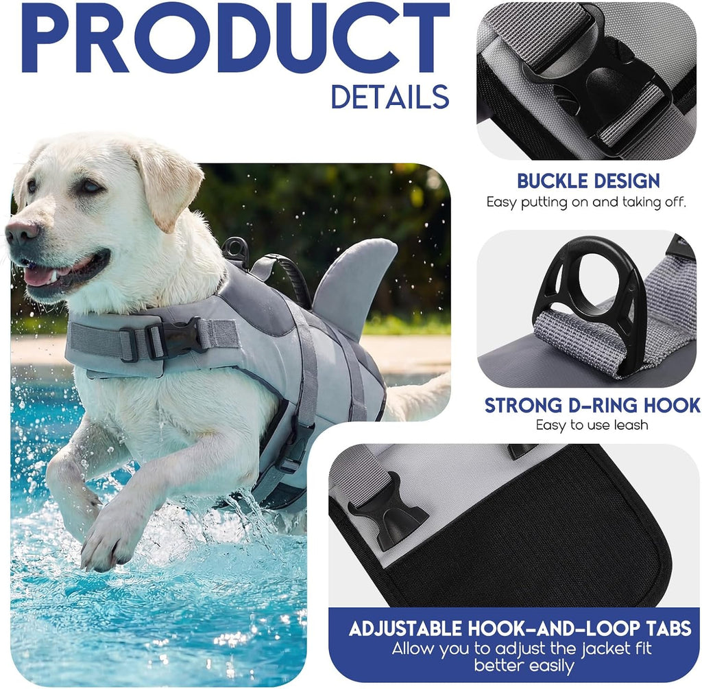 ASENKU Dog Life Jacket - Pet Safety Vest for Swimming & Boating, Shark Life Jacket with Floatation, Dog Lifesavers Swims