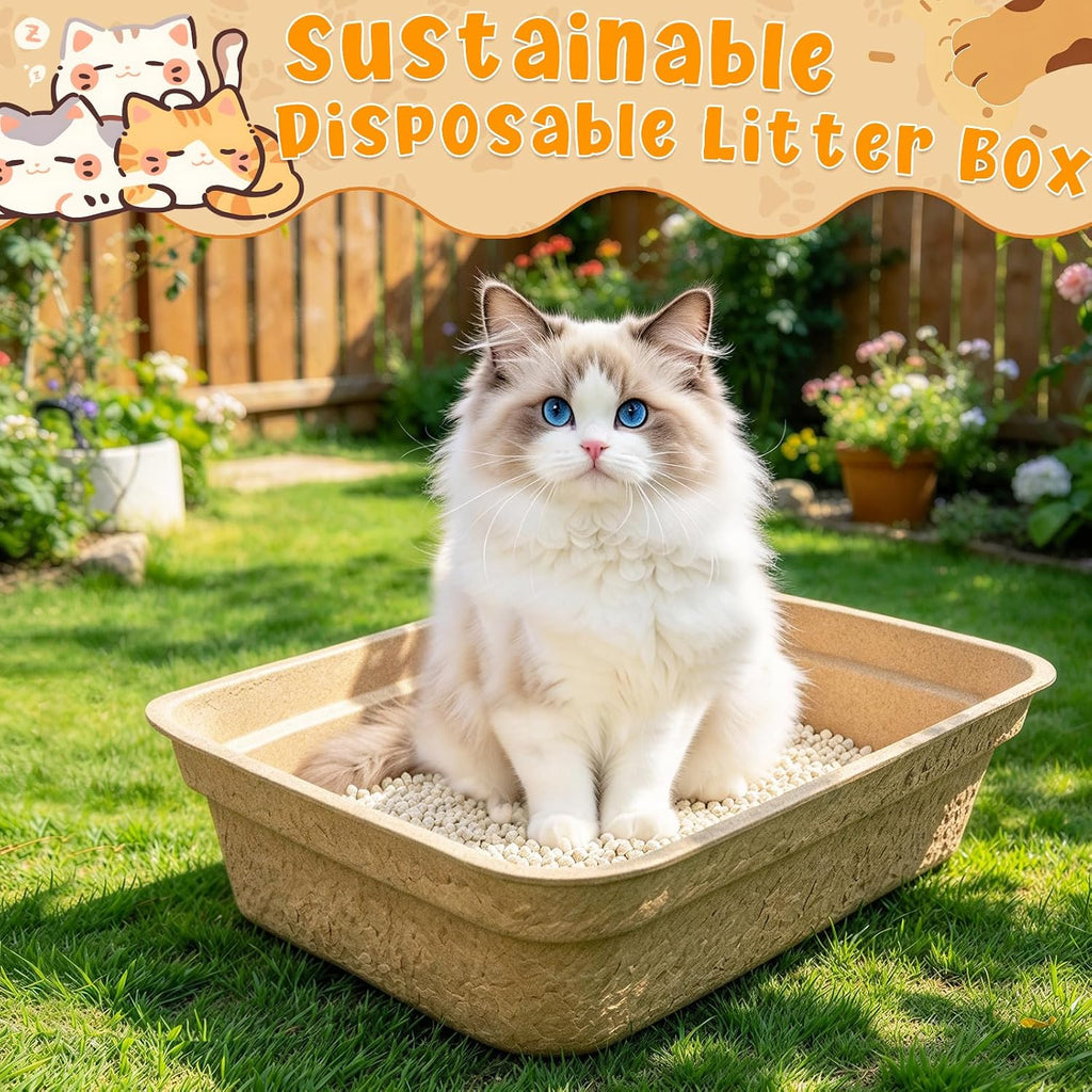 8 Pack Disposable Cat Litter Box, 17 x 13.2 x 4 Inch Large Kitty Litter Box Pans Paper Cat Litter Tray for Hamster, Guin