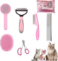 Cat Grooming Kit, 6-Piece Deshedding Brush Set, Pink