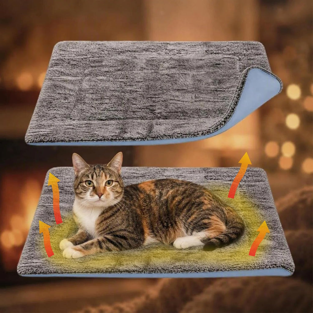 Self Warming Cat Bed, Dog Crate Pad, Reversible Large Pet Bed,Blue 24"x36"