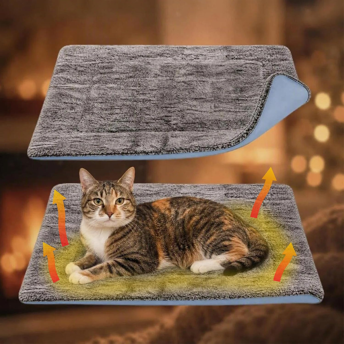 Self Warming Cat Bed, Dog Crate Pad, Reversible Large Pet Bed,Blue 24"x36"