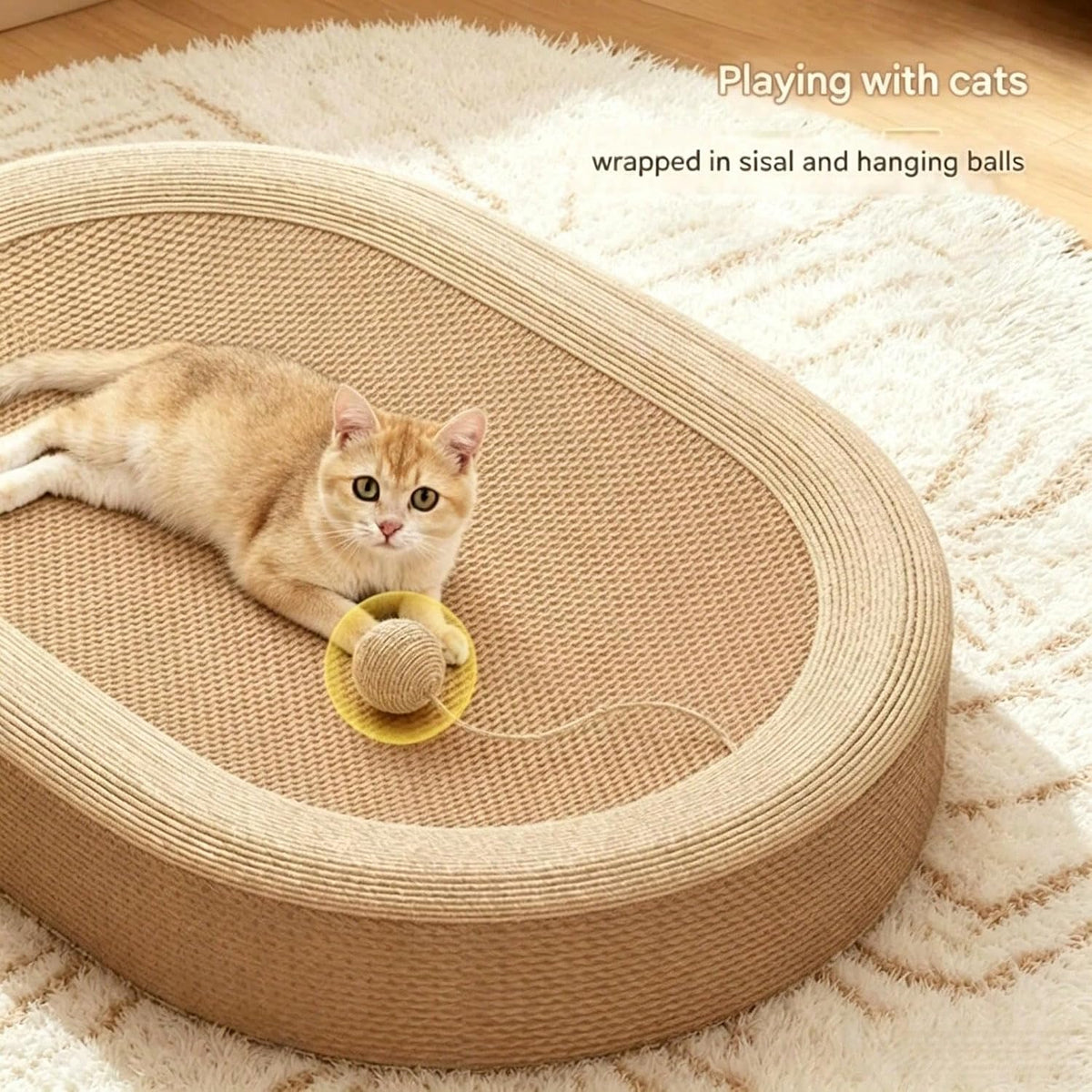 Cat Scratching Board Bed Oval with Sisal Rope, Indoor Resting Mat