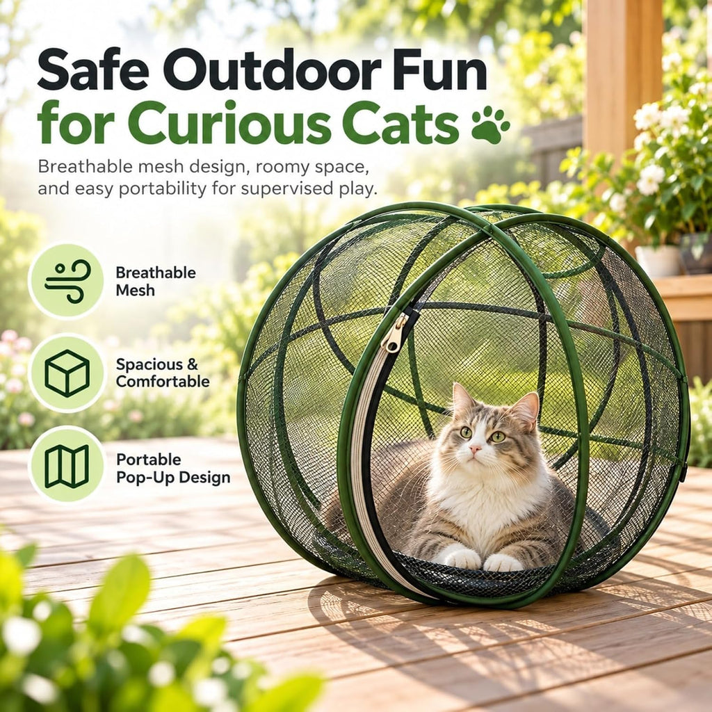 Cat Hamster Ball for Outside Foldable Mesh Cat Playpen 28 Inch (green)