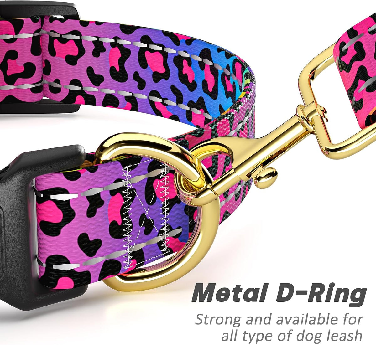 Reflective Adjustable Dog Collar for Medium Dogs, Leopard Neon, M