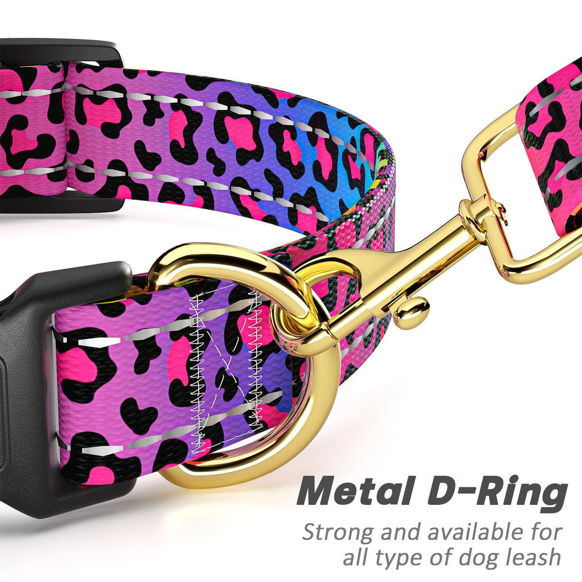 TMOODEL Reflective Nylon Dog Collar for Large Dogs, Neon Leopard, L