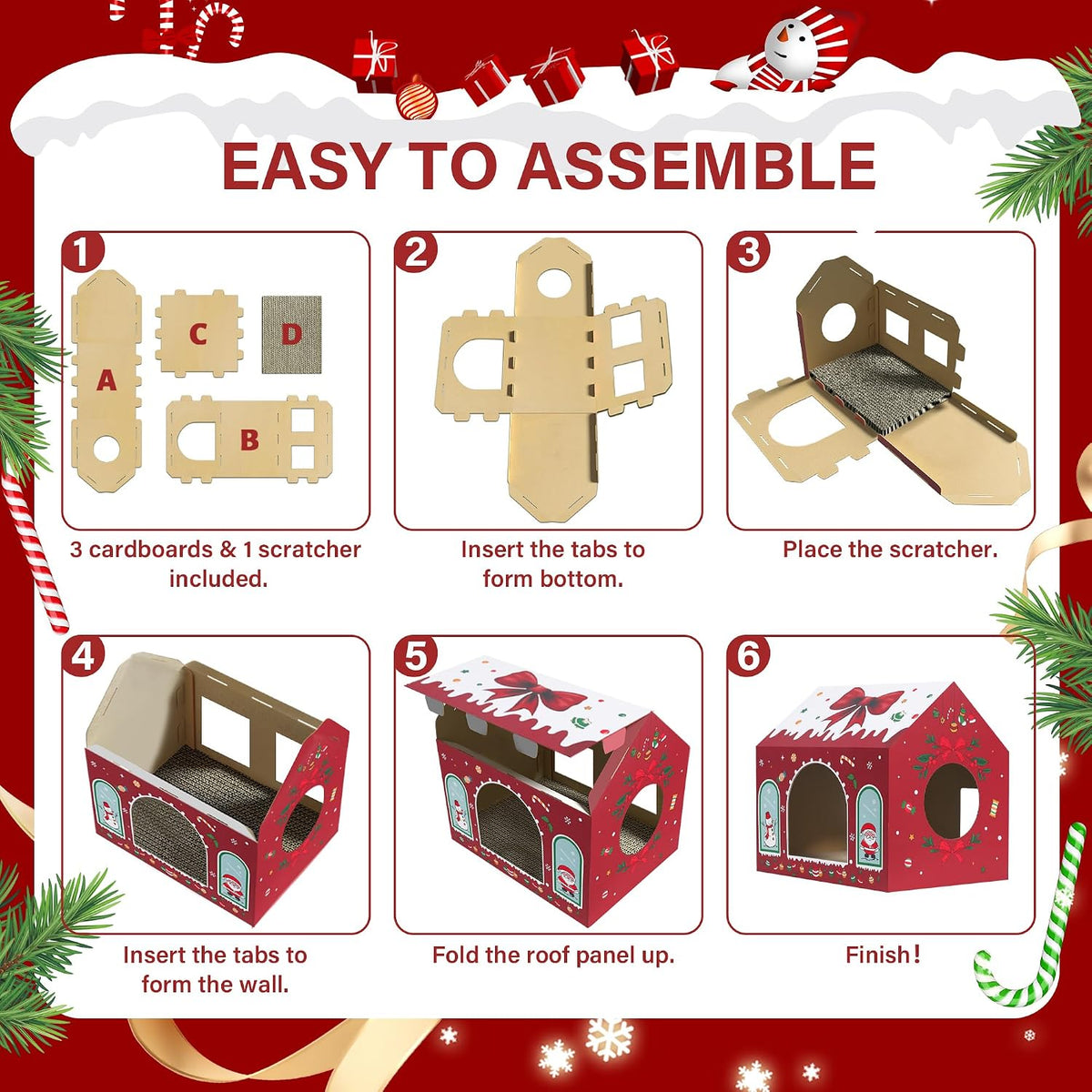 WESTERN HOME Christmas Cardboard Cat House, Indoor Cat Scratcher House