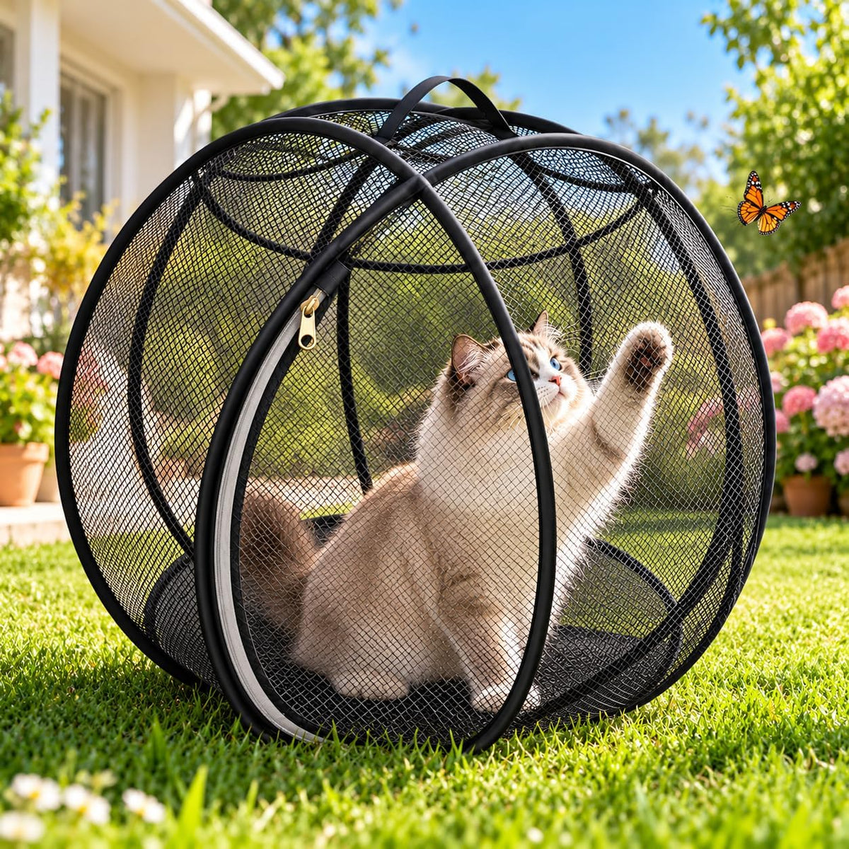 Rolling Cat Ball, Outdoor Cat Enclosure, 27" Foldable Rolling Cat Playpen