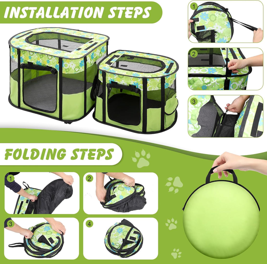 Portable Cat Playpen, Foldable Indoor Outdoor Pet Tent with 2 Areas