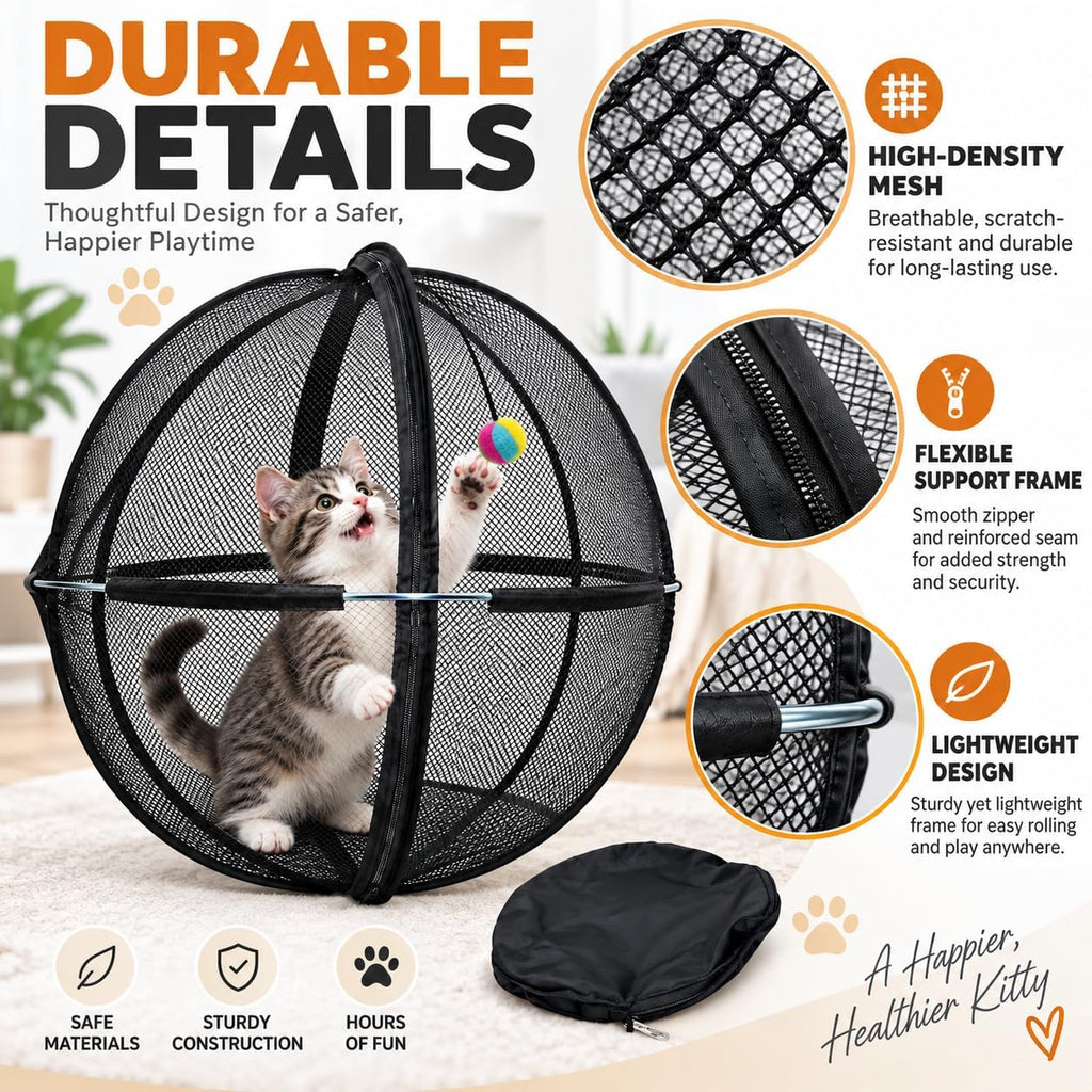 Cat Outdoor Enclosure, Rolling Cat Ball, Foldable Mesh Playpen for Outside