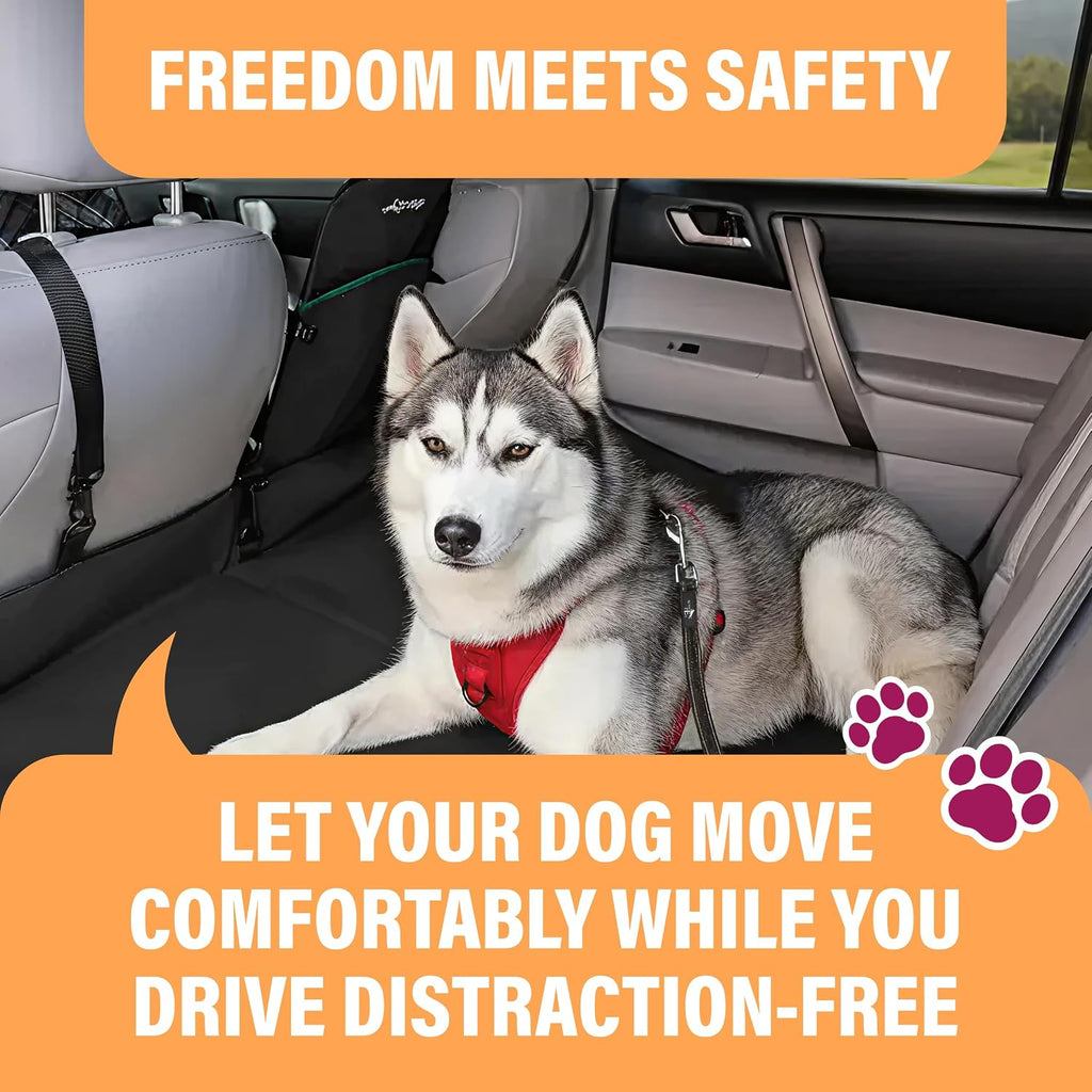 Black Car Seat Belt for Dogs, Attaches to Harness & Collar, Adjustable 18" - 24" Travel Restraint System Fits Small - La