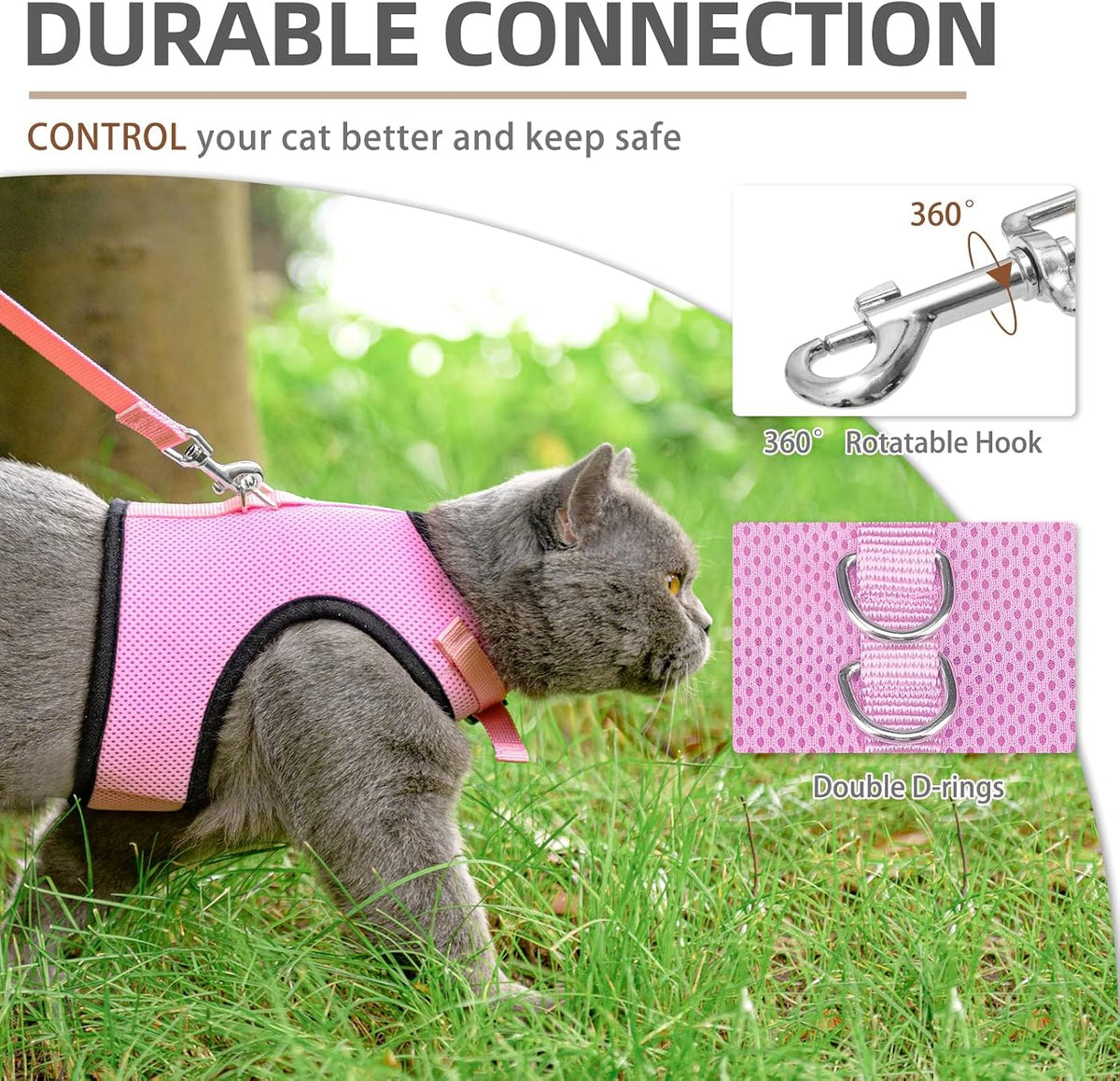 PUPTECK Soft Mesh Cat Vest Harness and Leash Set Puppy Padded Pet Harnesses Escape Proof for Cats Small Dogs Rabbits Bun