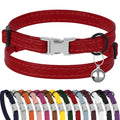 Leather Cat Collar with Buckle and Removable Bell - Non Breakaway Adjustable Soft Safety Small Pet Collars for Girl Boy Cats Kitten (Red)