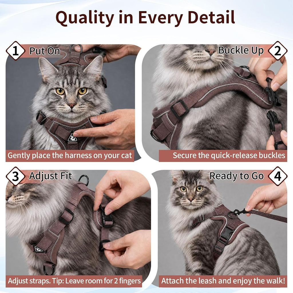 Large Cat Harness & Leash Set, Escape-Proof Soft Vest for Outdoor Walking