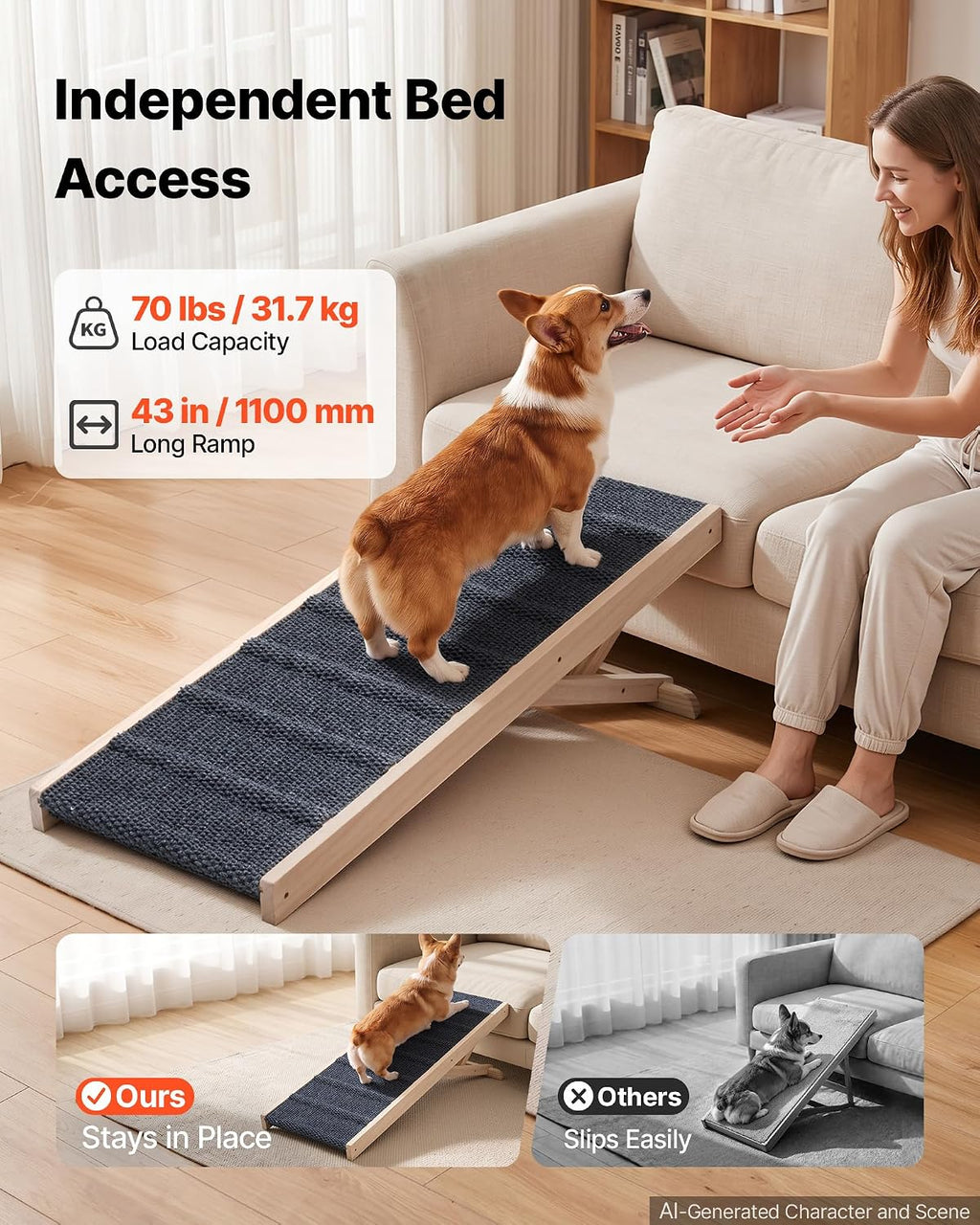 VEVOR Dog Ramp for Bed 13.8"-21.5" 4 Adjustable Height Foldable Pet Ramp