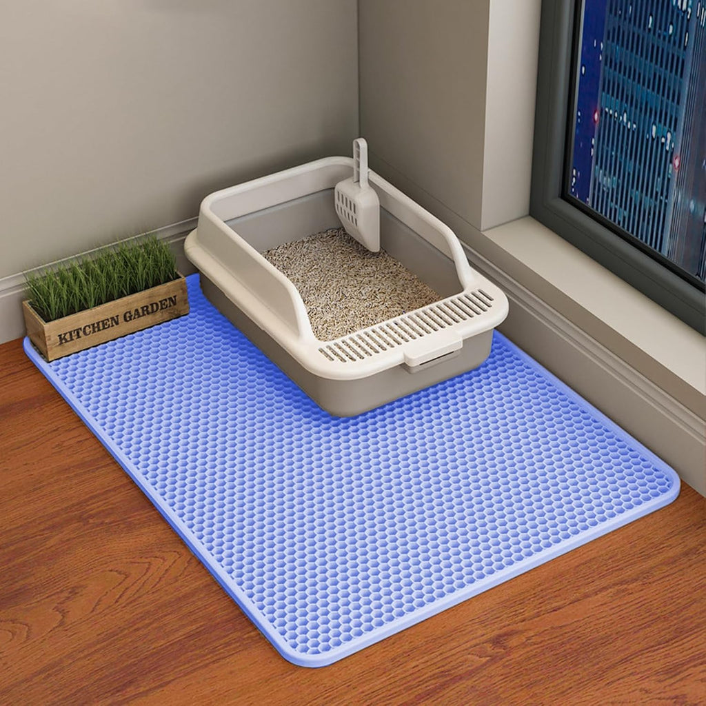Cat Litter Mat, Double Layer Cat Litter Box Mat (35x24 Inch, Khaki)
