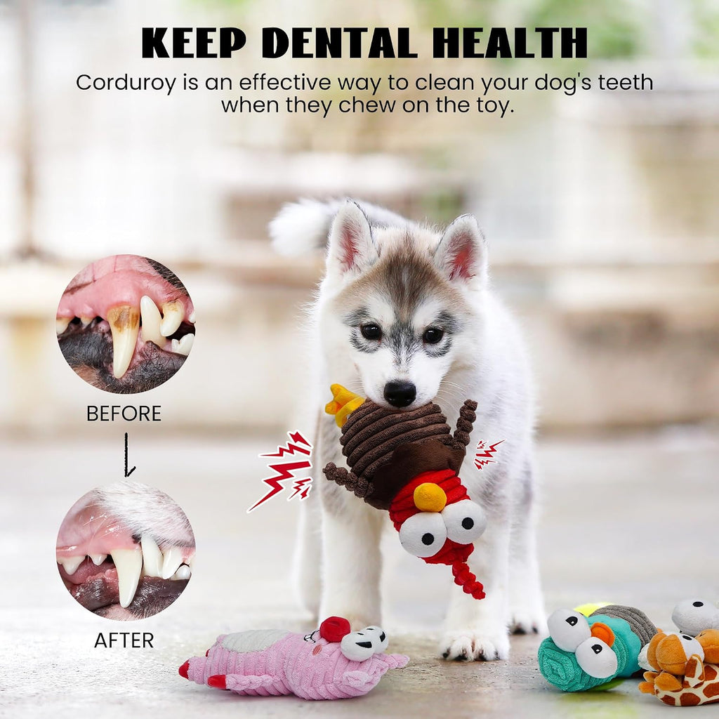 Nocciola 5-Pack Squeaky Dog Toys, Durable Stuffed Critter Zoo Dog Toys with Unique Squeak Sounds to Keep Dogs Busy, Pupp