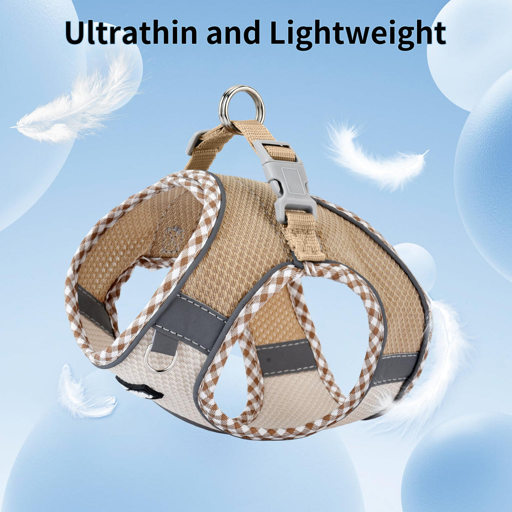AIITLE Breathable Dog Harness Small Sized and Leash Set, Brown-Beige XXXS