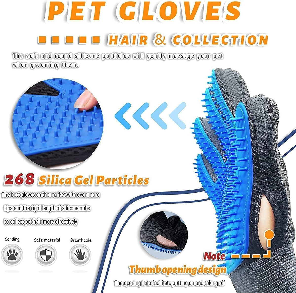 Pet Grooming Glove Hair Remover Brush Gentle Deshedding Efficient Pet Mitt Pet Massage Gloves Left & Right Hand Draw Dog