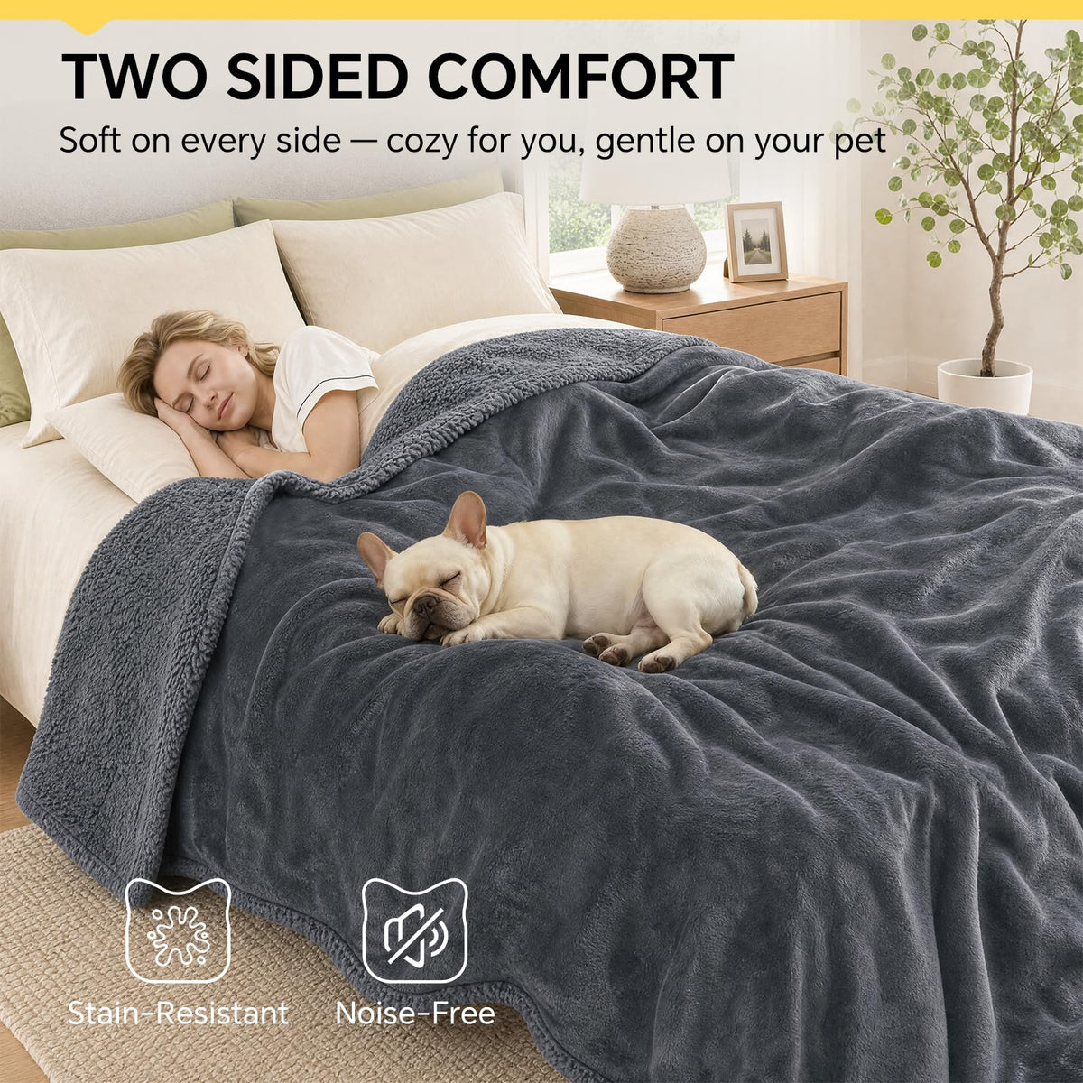 Waterproof Pet Blanket, Liquid Pee Proof Dog Blanket for Sofa Bed Couch, Reversible Sherpa Fleece Furniture Protector Cover for Small Medium Large Dogs Cats, Dark Gray Small（40" x 28"）