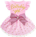 Dog Birthday Girl Dress Ruffle Dog Dress with Sparkly Pink Bowknot Tulle Birthday Princess Pet Clothes for Small Medium 