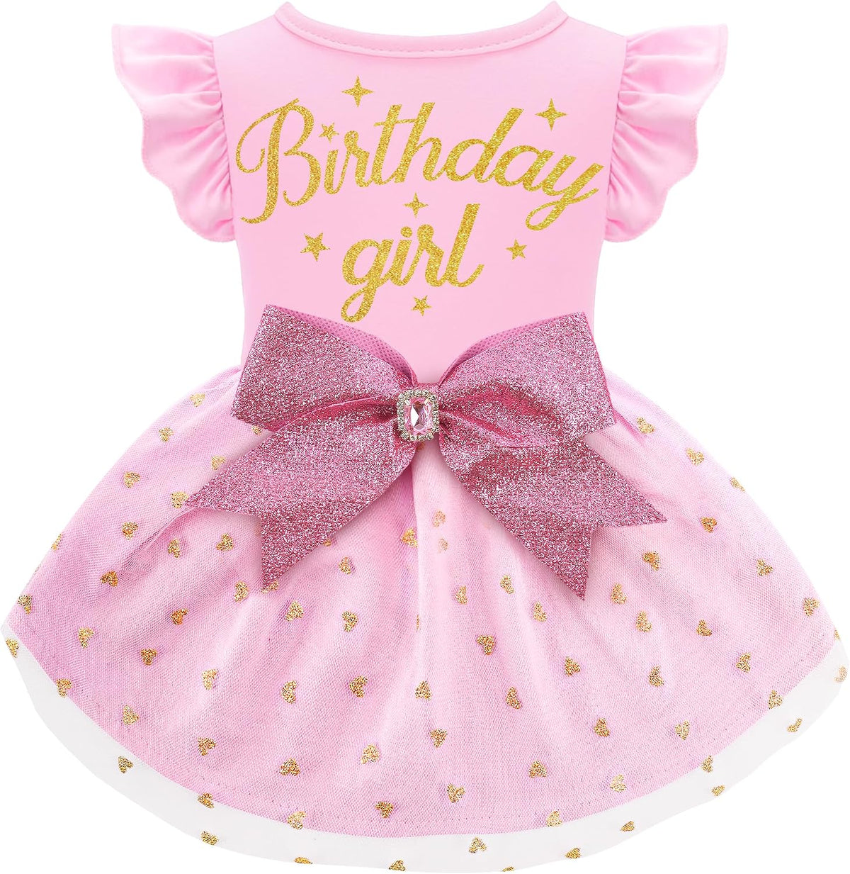 Dog Birthday Girl Dress Ruffle Dog Dress with Sparkly Pink Bowknot Tulle Birthday Princess Pet Clothes for Small Medium 