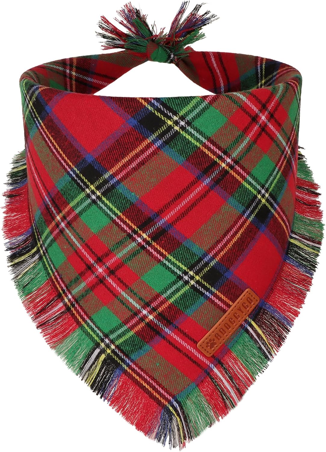 Brown Plaid Fall Dog Bandana, Fringed Thanksgiving Dog Scarf, L