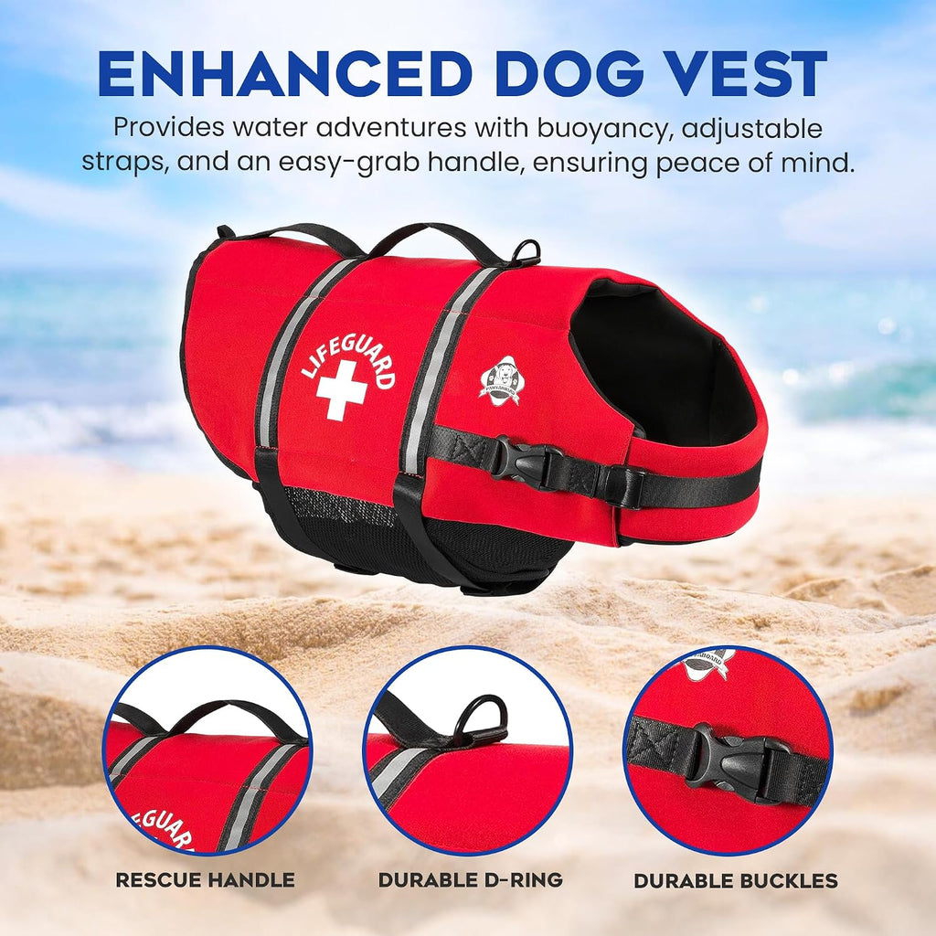 Reflective Dog Life Jacket with Handle (Red, Large)