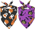 Halloween Dog Bandanas 2 Pack, Reversible Orange Pumpkin Pet Scarf for Boy and Girl, Premium Durable Fabric, Holiday Ban