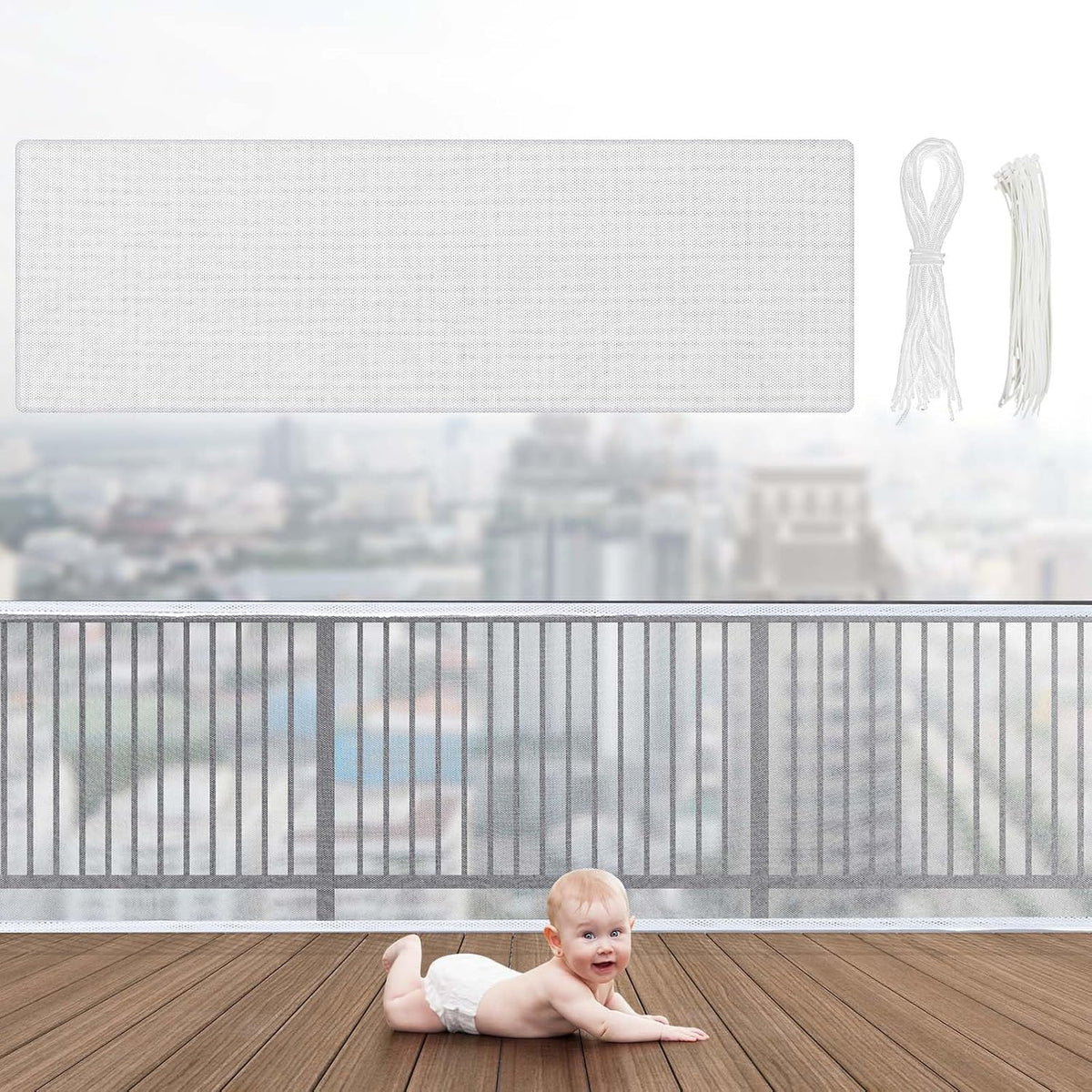 Hosuly 2 Set Banister Guard Balcony Netting, 15 x 3 ft, White