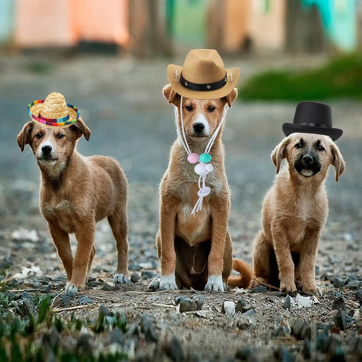 Yewong 3 Pieces Pet Hat Pet Formal Top Hat Mexico Sombrero Hat Cowboy Hat Dog Cat Pet Costume Hat for Halloween Party Ph