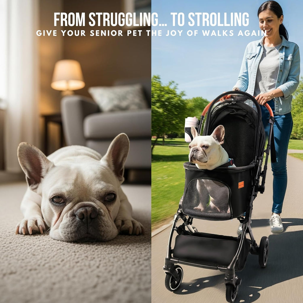Bicystar Foldable Dog Stroller for Small Medium Dogs & Cats, 35 lbs, Grey