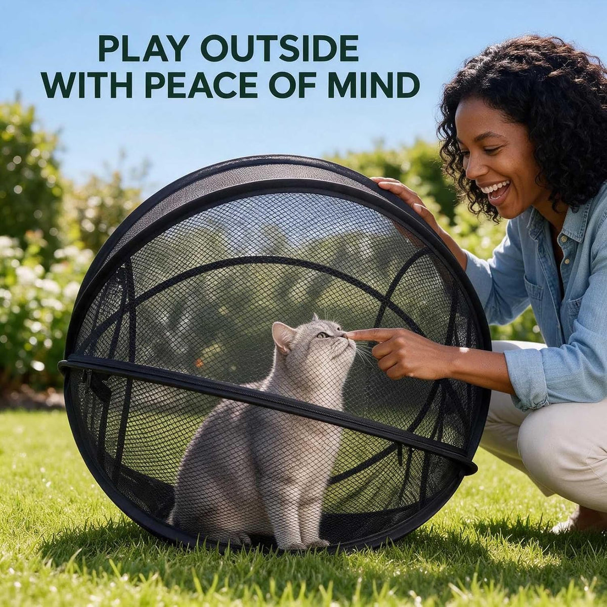 27" Cat Hamster Ball for Outside, Portable Outdoor Cat Enclosure, Collapsible Breathable Pet Rolling Playpen with Zipper