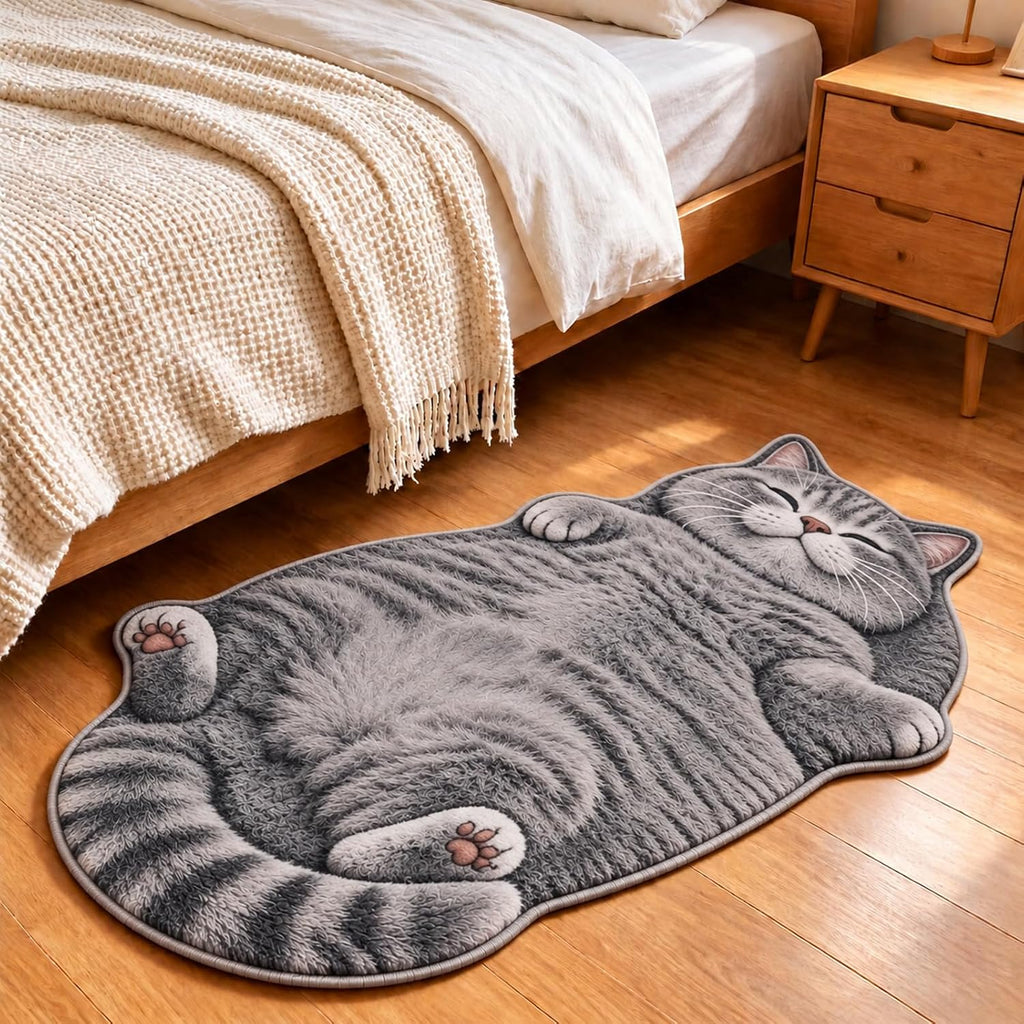 3D Cat Shaped Rug, Plush Sleeping Cat Floor Mat, Non-Slip Room Decor