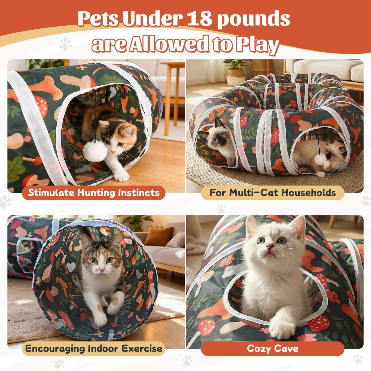 Cat Tunnel for Indoor Entertainment, Tear-Resistant Cat Play Tube with Play Ball, Collapsible Pet Tube with Interactive 