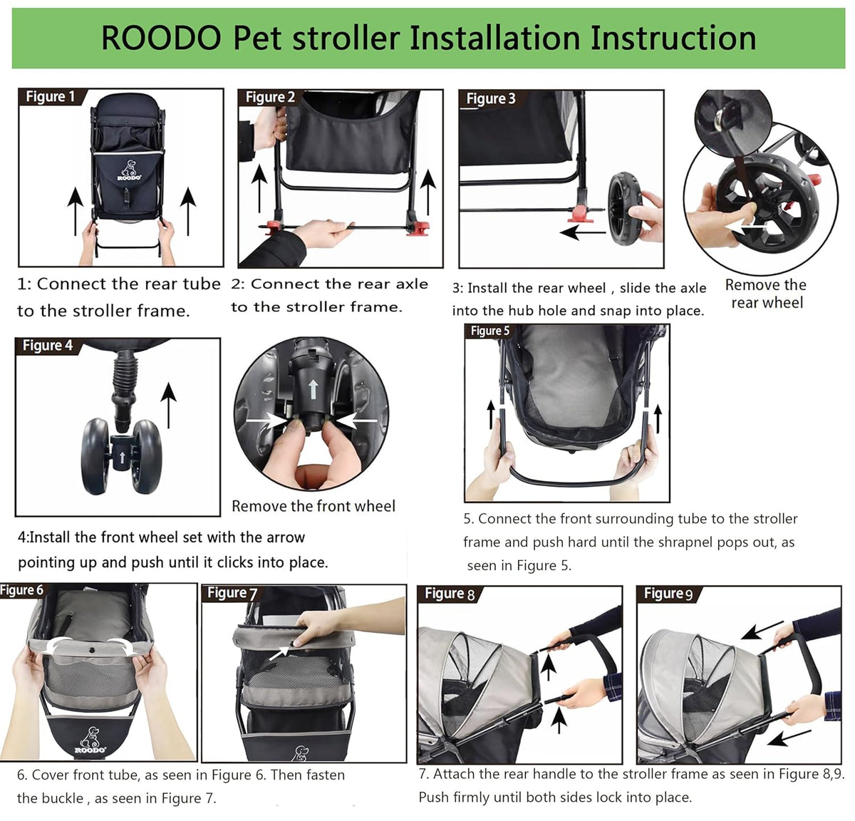 ROODO 3 Wheel Pet Stroller Best Lightweight Foldable Compact Portable Jogger All Terrain Travel Pet Gear Puppy Kitty Str