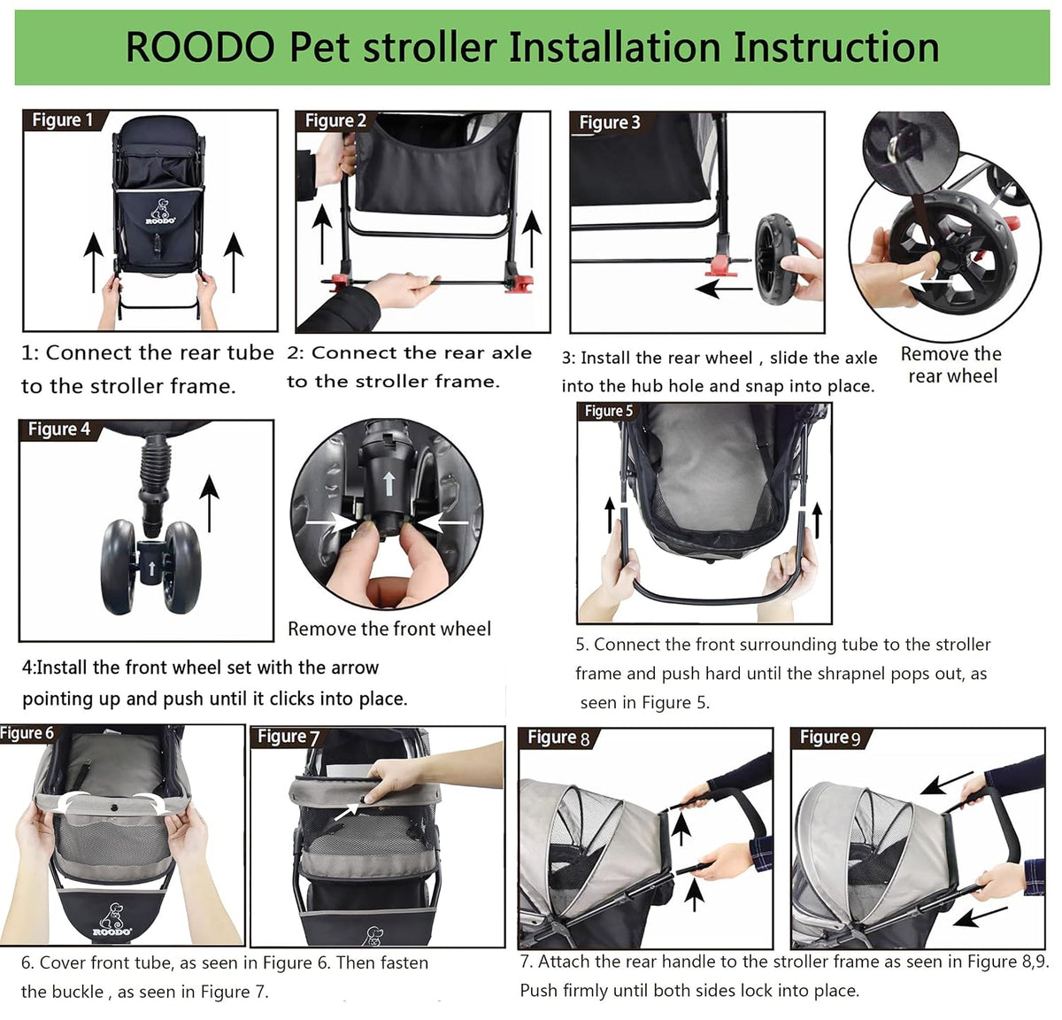 ROODO Escort 3 Wheel Dog Cat Pet Stroller for Small/Medium Dogs Cats Best Lightweight Foldable Portable Compact Jogger T